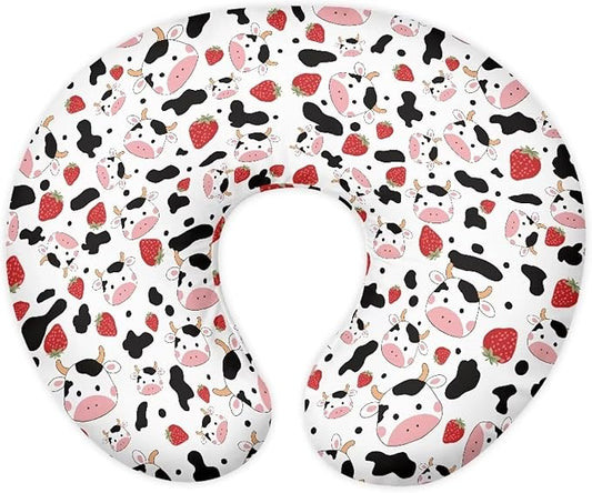 Strawberry Cow Nursing Pillow Covers for U-Shaped Nursing Pillow Nursing Pillow Case for Newborn Boys Girls Hidden Zipper Design Soft and Skin-Friendly Breathable