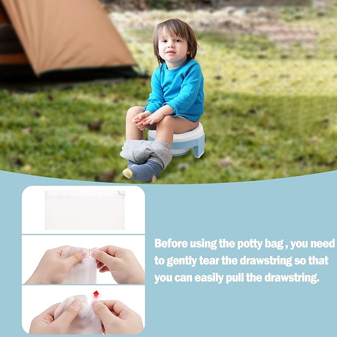 MCGMITT Potty Bags for Portable Toilet, 120 PCS Leak-Proof Potty Liners with Drawstring, Disposable Soft Toilet Bags Fit Most Potty Chair, Potty Training Liners for Toddler Kids Travel Pets Outdoors