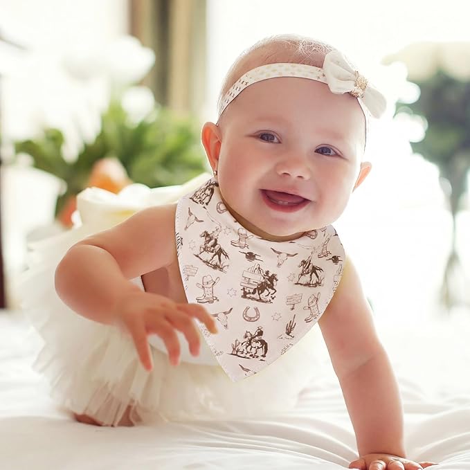 VitalCozy 4 Pcs Vintage Western Baby Bandana Bib Cotton Newborn Infant Feeding Drool Bib for Drooling and Teething Girl Boy
