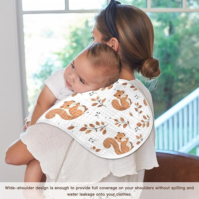 vvfelixl Baby Burp Cloths Cute Squirrel with Tail Baby Newborn Cotton Burping Cloths Set Babys Washcloths 4 Pack