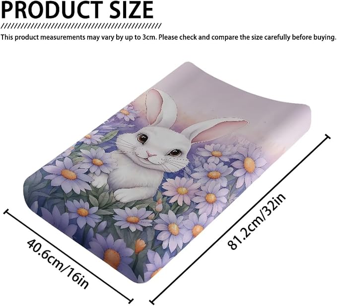 Rabbit Baby Changing Pad Cover Infant Purple Diaper Table Change Mat Sheets Cover Changing Table Covers for Boys Girls Birthday Gifts