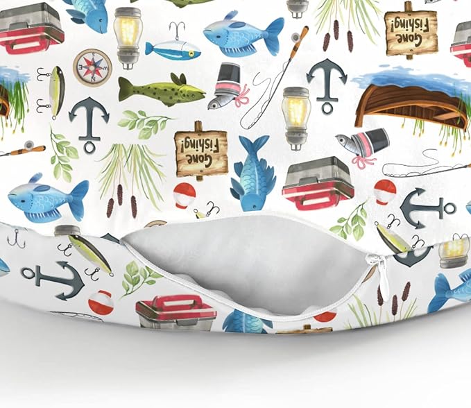 Gone Fishing Baby Nursing Pillow Covers for Boy Girl Fishing Lover Gift Nursing Slipcovers for Breastfeeding Pillows Soft Stretchy Vacation Outdoor Adventure Removable Cover for Newborn Infant