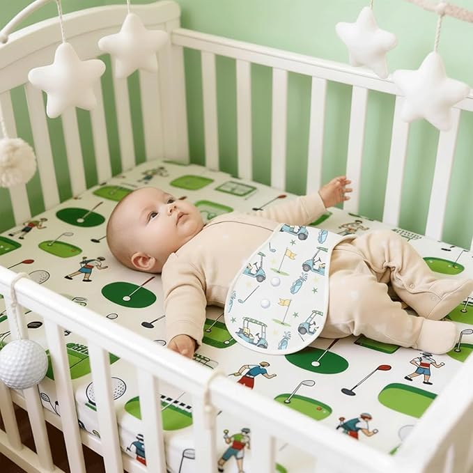 5 Pack Baby Burp Cloths for Boys Girls, Soft Cotton, Golf Sport Theme Design, Super Absorbent Baby Burping Cloths for Newborns, Machine Washable and Reusable Baby Spit-Up Cloths