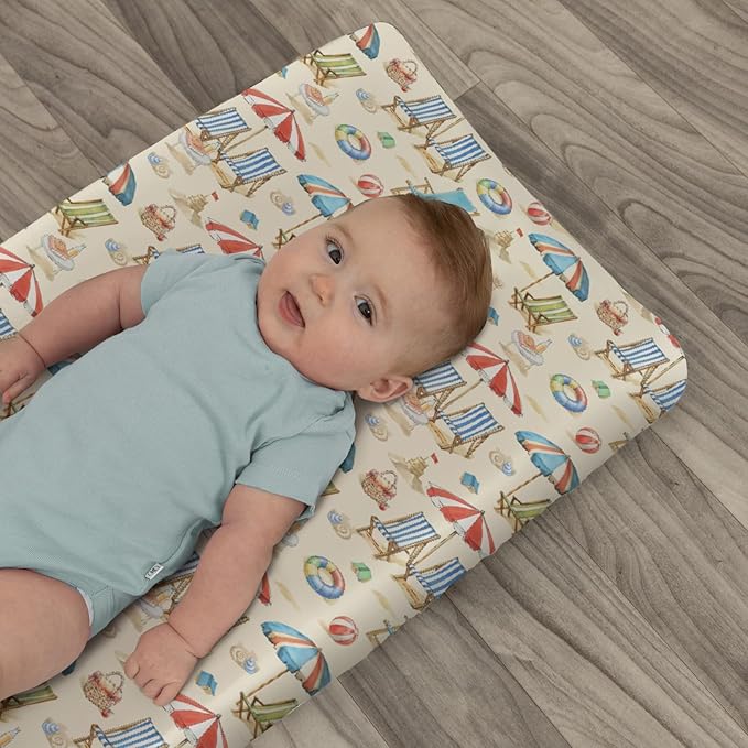 Fun Beach Days Changing Pad Covers for Baby Girls Boys Umbrella Beach Balls Summer Fitted Change Table Pad Covers Mats Seaside Coastal Soft Diaper Changing Pad Sheets 32''×16''
