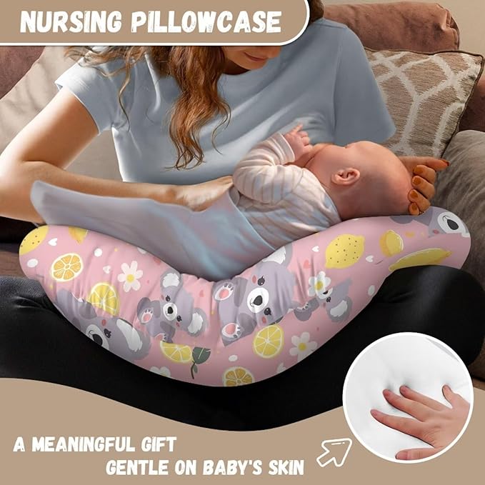 Koala and Lemon Nursing Pillow Cover Stretchy Removable Nursing Covers for Breastfeeding Pillows Ultra Soft Newborn Feeding Pillow Cover Easy to Use and Dustptoof