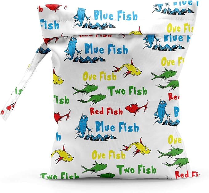 Waterproof Cloth Diaper Wet Dry Bag Reusable Travel Beach Pool Daycare Soiled Toddler Items Yoga Gym Bag for Swimsuits Wet Clothes Bags - Fish Pattern