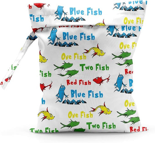Waterproof Cloth Diaper Wet Dry Bag Reusable Travel Beach Pool Daycare Soiled Toddler Items Yoga Gym Bag for Swimsuits Wet Clothes Bags - Fish Pattern