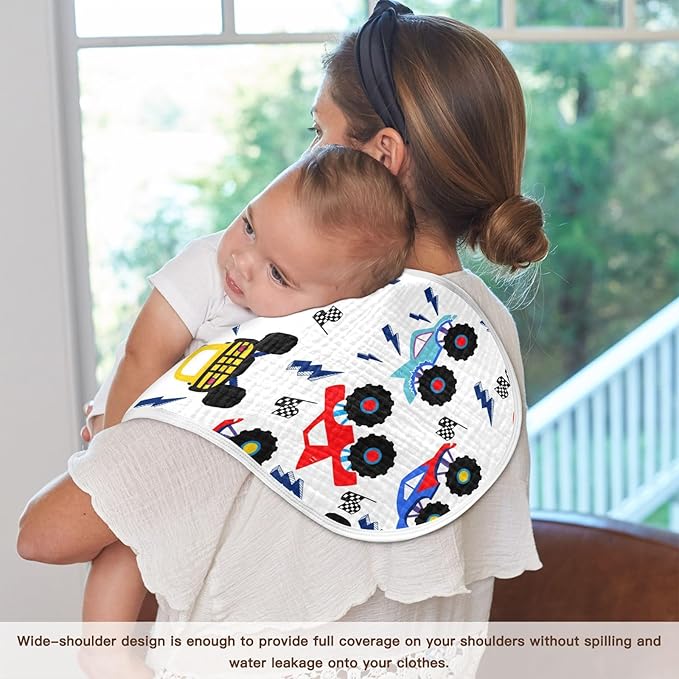 vvfelixl Monster Truck Cartoon Burp Cloths for Baby Boy Girls Baby Washcloths Burp Rags 1 Pack