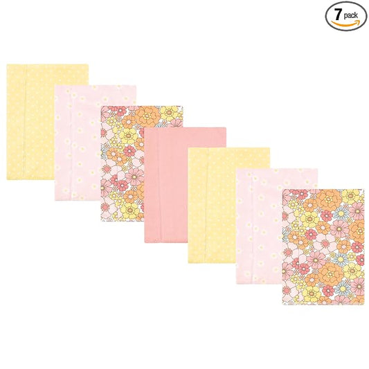 Hudson Baby Unisex Baby Cotton Flannel Burp Cloths, Peace Love Flowers 7 Pack, One Size