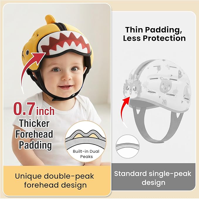 Mambobaby Baby Head Protector Helmet for Crawling and Walking, Breathable Soft Helmet, Ultra-Lightweight & Adjustable, Prevents Bumps Safety Helmet for Infants Toddlers 6-24 Months (Sunshine Shark)