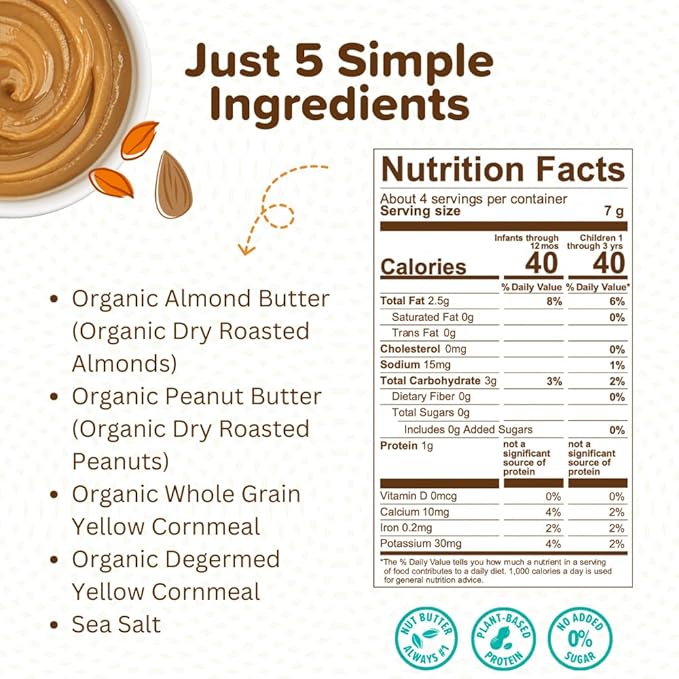 Puffworks Baby Organic Almond Butter Puffs, with Peanut Butter, Plant Protein, USDA Organic, Gluten-Free, No Added Sugar, Vegan, Non-GMO, Kosher, 1.0 Ounce (Pack of 6)