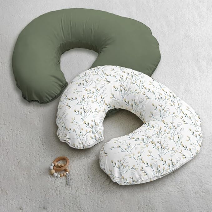 Nursing Pillow Cover, 2 Pack Stretchy Removable Nursing Covers for Breastfeeding Pillows, Ultra Soft Newborn Feeding Pillow Cover for Baby Girl and boy, Willow and sage Style