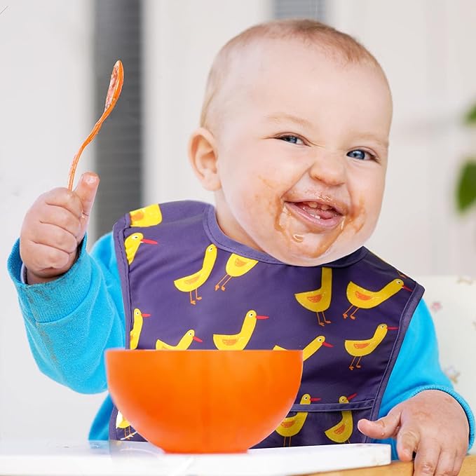 6Pcs Baby Feeding Bibs with Crumb Catcher Pocket Adjustable Waterproof Sleeveless Teething Bib Set Toddler Infant Keepsake Gift for Baby Shower, 6-24 Months