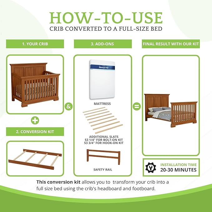 CC KITS Full-Size Conversion Kit Bed Rails Compatible with Simmons Kids Convertible Cribs by Delta Children - Solid Wood Rail - Toddler and Adult Bed Rail for Full-Size (Heirloom Honey, Hook-ON KIT)