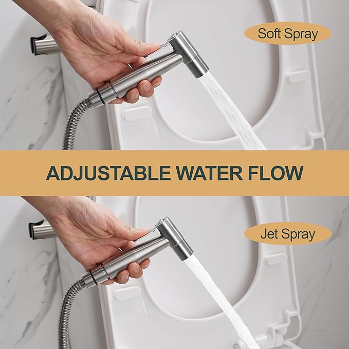 Brushed Nickel Bidet Sprayer Head, Stainless Steel Handheld Shattaf Jet Spray Attachment for Toilet, Baby Cloth Diaper Sprayer with Adjustable Water Pressure Control, 1 Pack