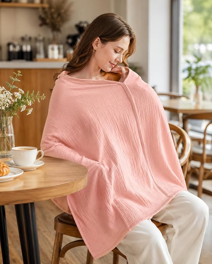 TADO MUSLIN 2-Pack Muslin Nursing Cover for Baby Breastfeeding, 100% Organic Cotton Breastfeeding Cover for Mom, Soft Breathable Privacy Nursing Apron, Multi-use Stroller Cover & Car Seat Canopy Pink