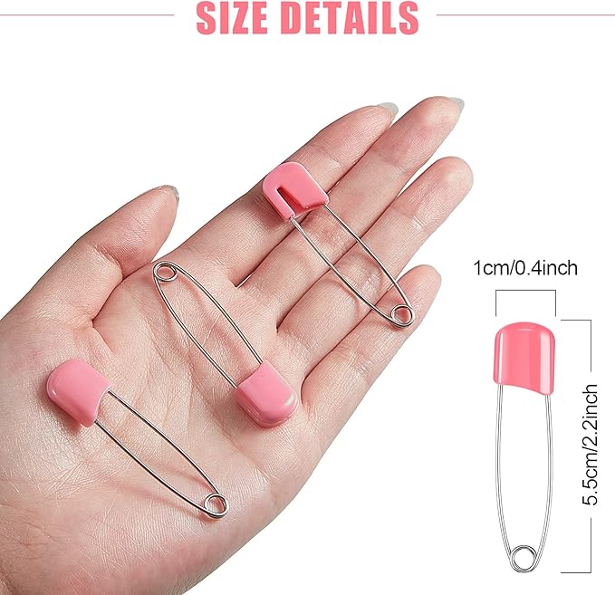 50 Pieces Diaper Pins Safety 2.2 Inch Plastic Head Cloth Diaper Nappy Pins with Locking Closures Stainless Steel with Velvet Bag(Pink)