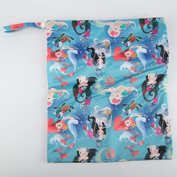 Wet Dry Bag Baby Cloth Diaper Nappy Bag Reusable Washable (Sea Mermaid)