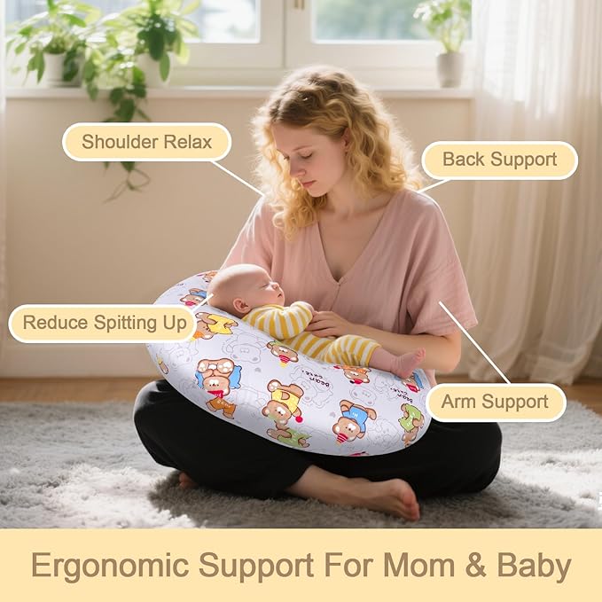 x-vesolje Baby Nursing Pillow for Breastfeeding, Adjustable Breastfeeding Pillow for Bottle Feeding, Nursing Support Pillow for Mom and Baby Healthier Nursing, Removable Cover- Cute Bear
