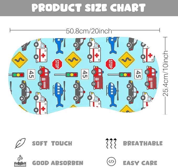 4 Pack Blue Burp Cloths Baby for Boys Girls,Soft Cotton,Traffic Car Theme Design,Super Absorbent Burping Clothes Burp Rags for Newborn,Machine Washable and Reusable Baby Spit-Up Cloths,20x10inches