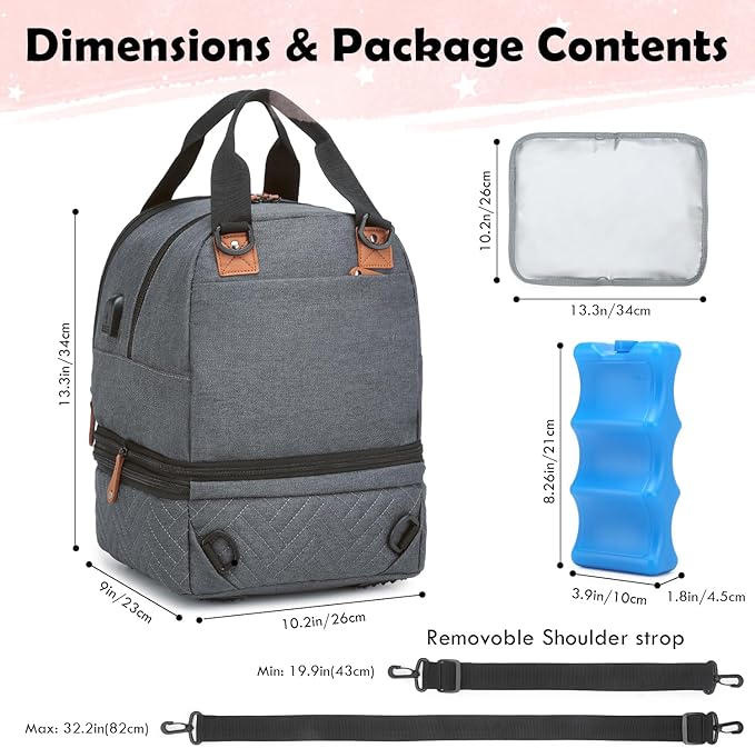 Breast Pump Bag for Spectra S1/S2 - Spectra Pump Bag with Ice Pack & Waterproof Mat, Portable Breast Milk Cooler Case for Work, Travel and Family Use, Deep Grey