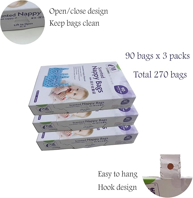 Diaper Disposal Bags for Baby,On The Go,Fresh Light Baby Powder Faint Scented,Easy Tie Handles, Diaper Bags Disposable for Diaper Sacks Poop Pet Trash Bags Or Dirty Costumes, 270 Bags, Blue