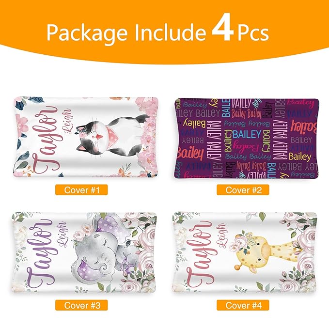 Custom Changing Pad Cover Set - Jersey Knit Comfy CozyUltra Soft Unisex Diaper Changing Table Covers with Personalized Name for Baby Boys Girls - Waterproof Ultra Soft 4 Pcs Set Style10