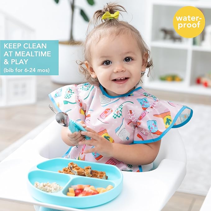 Bumkins Ruffle Apron Bib and 2-pack Sandwich Bags, Waterproof Fabric