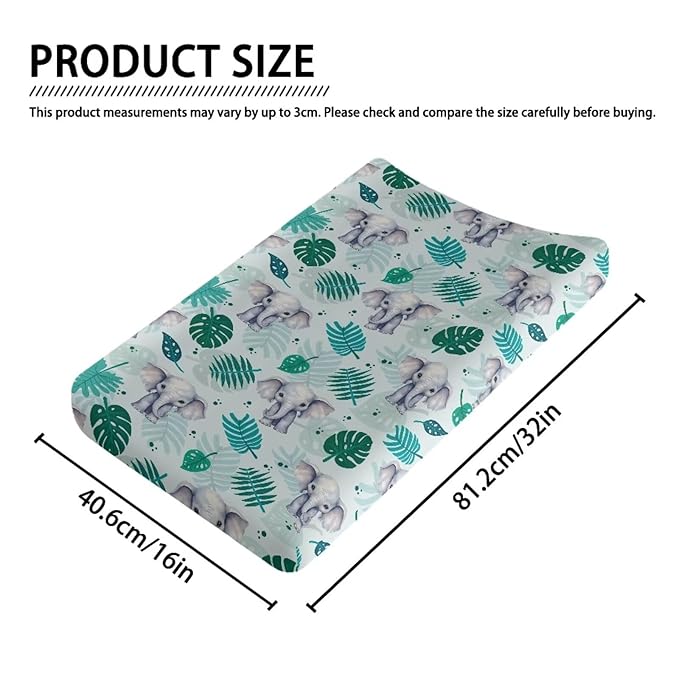ZDCUSTOM Elephant Leaf Changing Pad Cover 1 Pack for Baby Boy & Girl Diaper Changing Pad Cover Cradle Mattress Sheets Soft Changing Mat Cover Fits 32"x16" Contoured Pad