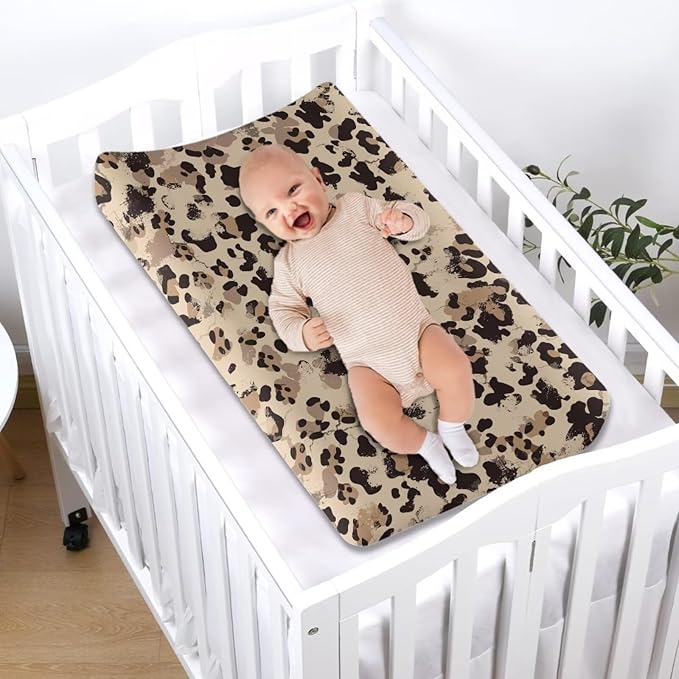 Leopard Print Diaper Change Table Covers Easy to Install Girl Changing Pad Cover with Elastic Edge Easy to Install Cradle Mattress Sheets for All Season