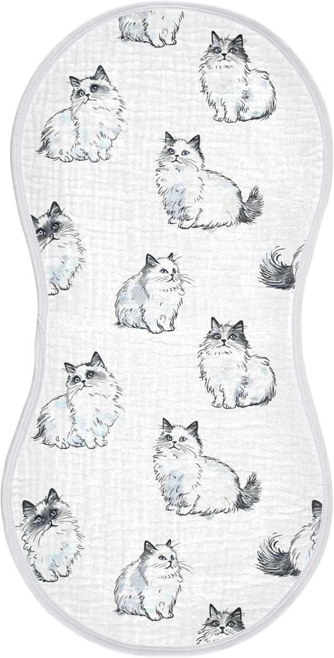 vvfelixl Muslin Burp Cloths Ragdoll Cat Ink Style Baby Washcloths for Baby Girl Boys 2 Pack