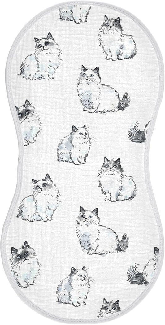 vvfelixl Muslin Burp Cloths Ragdoll Cat Ink Style Baby Washcloths for Baby Girl Boys 2 Pack