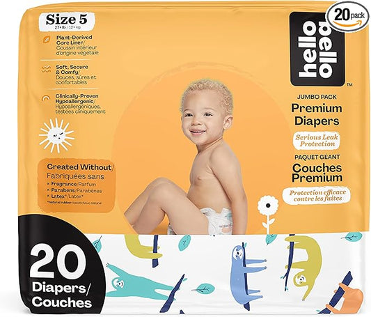 Hello Bello Premium Baby Diapers Size 5 I 20 Count of Disposeable, Extra-Absorbent, Hypoallergenic, and Eco-Friendly Baby Diapers with Snug and Comfort Fit I Sleepy Sloths