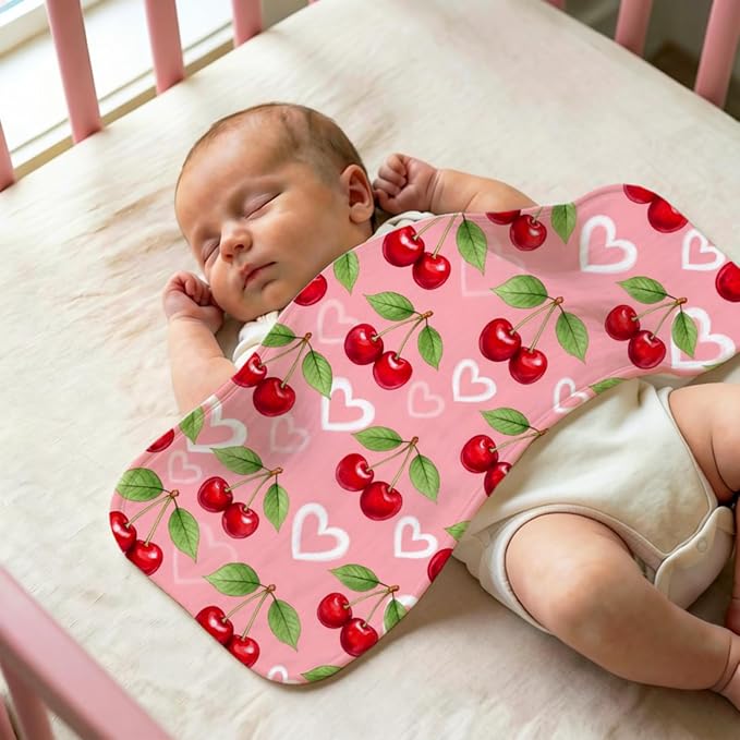 5 Pack Baby Burp Cloths, Soft Cotton Sweet Cherry Theme Burp Cloths, Super Absorbent Cute Fruit Orchard & Gingham Print Washcloths, Newborn Baby Girl Essentials Gift Set