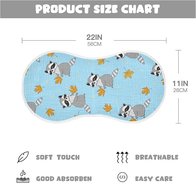 Raccoons Autumn Leaves Pattern Muslin Burp Cloths for Baby 1 Pack 100% Cotton Baby Washcloths Bibs for Boy Girl