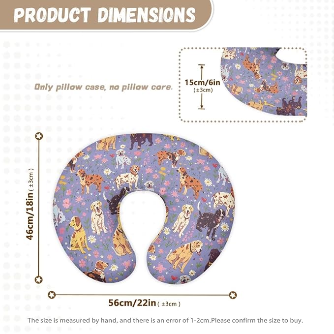 Jeiento Cute Dog Theme Pillow Covers Comfortable Pillowcase Floral Puppy Feeding Pillow Covers,Purple Breastfeeding Pillow Slipcover Fits U-Shaped Nursing Pillow