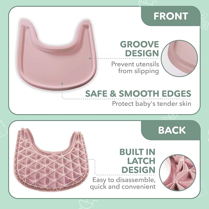 High Chair Tray Compatible with Stokke Tripp Trapp Chair – Matte Dusty Pink – NO Suction Plate Feature – Ergonomic Curved Design – BPA-Free, Easy to Assemble