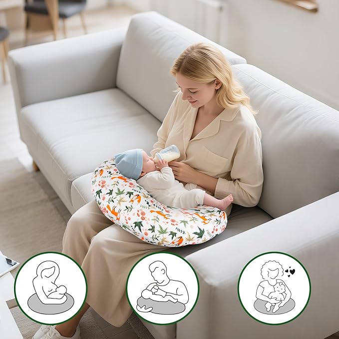 Nursing Pillow Cover, Fits Standard Breastfeeding Pillows – Ultra Soft Cotton, Breathable, Hypoallergenic & Washable – Adorable Fox Pattern for Newborn Baby Girls & Boys (1 Pack, Cover Only)