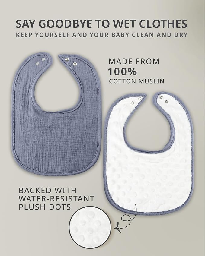 Muslin Baby Bibs for Unisex Girls & Boys- 4-Pack 100% Cotton Baby Bibs for Drooling and Teething, 0-36 months, Baby boy gifts, Baby shower gifts