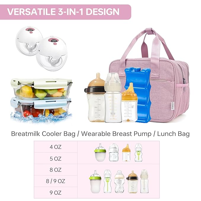 GEMIU Breastmilk Cooler Bag with Ice Pack,Fits 6 Baby Bottles Up to 9 Ounce Breast Milk Cooler Travel Bag Compatible with Wearable Breast Pumps & Accessories for Nursing Mom Daycare Pink