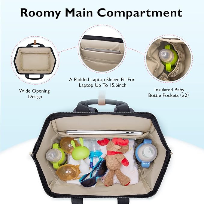 mommore Breast Pump Bag Backpack for Spectra S1,S2 Medela with Cooler Storage BagTravel Diaper Bag Backpack for Working Moms with 15.6 inch Laptop Sleeve, Black