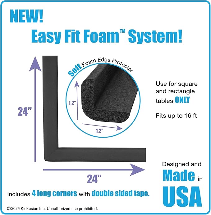 KidKusion Corner and Edge Protector | Easy Fit System | Soft Durable Foam Rubber Padding for Furniture w/Doublesided Tape | Babyproofing Bumper Guards | Large Profile | 16 Ft. | Black
