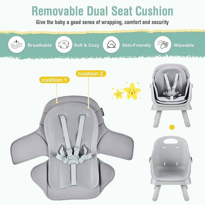 HOMGX Baby High Chair, 8-in-1 Convertible High Chair w/Removable Tray & Safety Harness, Infant Dining Booster Seat, Building Block Table & Chair Set, Highchair for Babies and Toddlers (Grey)