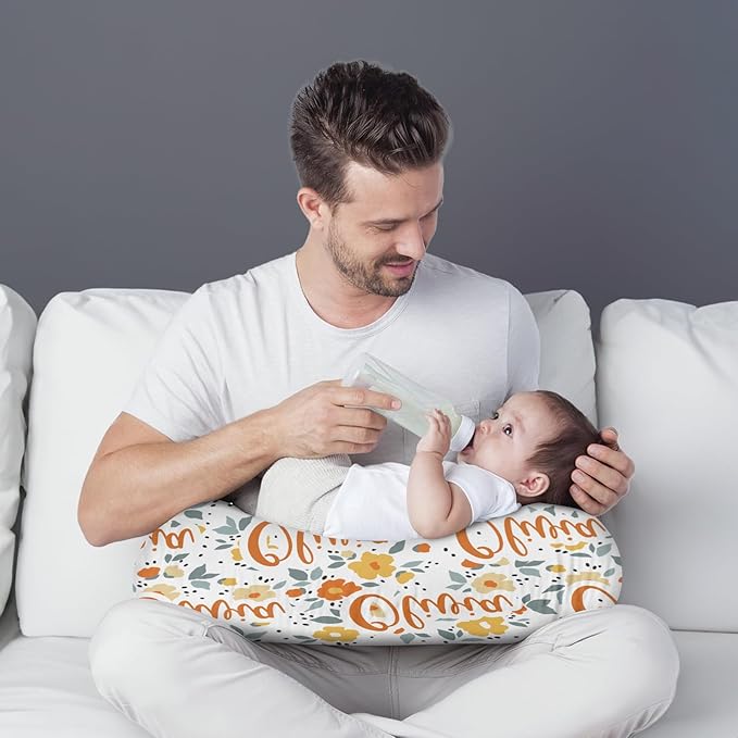 Customizable Flowers Baby Nursing Pillow Cover - Add Your Baby's Name, Ultra-Soft Stretch Fabric, Fits Standard Nursing Pillows, Ideal for Baby Showers Style 21