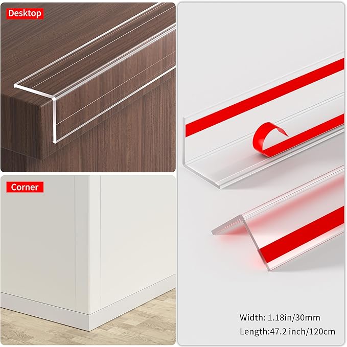 30x30mm Self Adhesive Corner Guard, 8pcs 47.2" Wall Corner Protector Strip, Flexible PVC Edge Trim, Peel and Stick Corner Protection for Furniture, Wall Edges & Table Corners