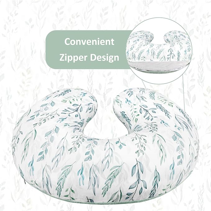 DILIMI Nursing Pillow Cover, Soft Stretchy Nursing Cover for Breastfeeding Pillow, 1 Pack Reversible Removable Slipcover for Baby Boy and Girls, Green Leaf