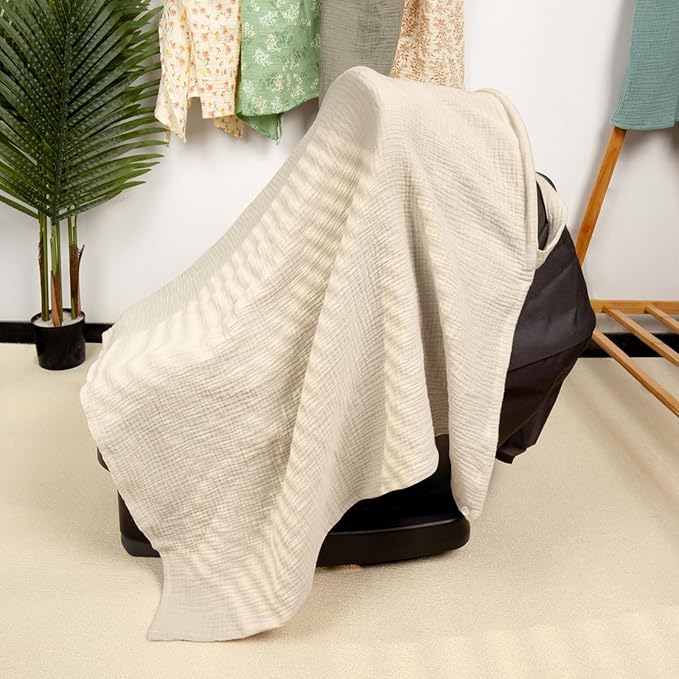 MEXXI Muslin Nursing Cover for Breastfeeding, Breathable Breastfeeding Cover for Women, Lightweight Nursing Blanket with Arch Neckline