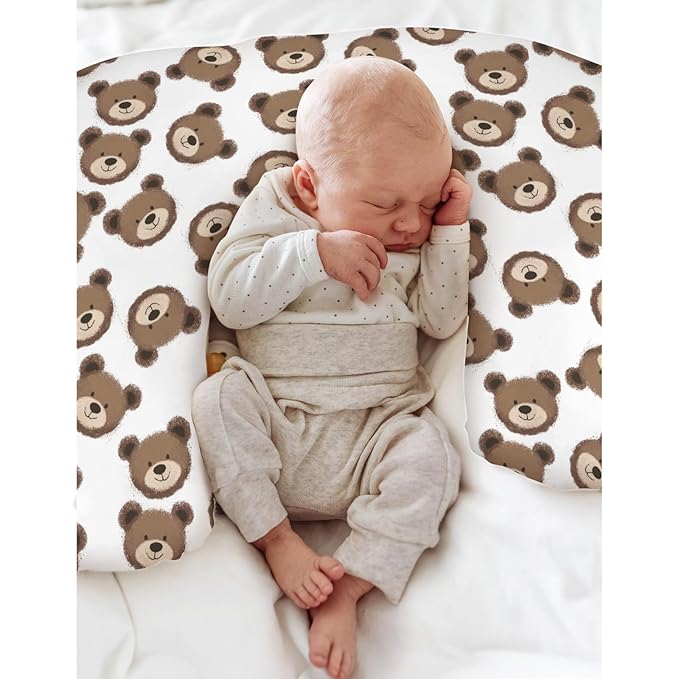Neutral Boho Bears Baby Nursing Pillow Covers for Boy Girl Cute Brown Bear Nursing Pillow Slipcovers for Breastfeeding Pillows Watercolor Bears Soft Stretchy Slipcover for Newborn Infant