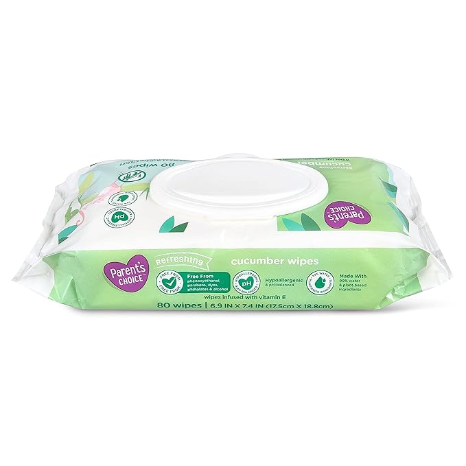 Parent's Choice Refreshing Cucumber Scent Baby Wet Wipes Infused with Vitamin E and Aloe, 240 Count (Value Pack Includes 3 80-Count Packages) - 1 Pack