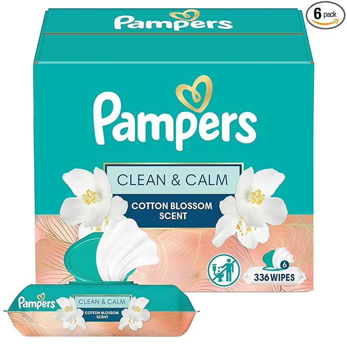 Pampers Wipes, Clean & Calm, Cotton Blossom Scent, 336 Wipes Total (6X Pop-Top Packs)